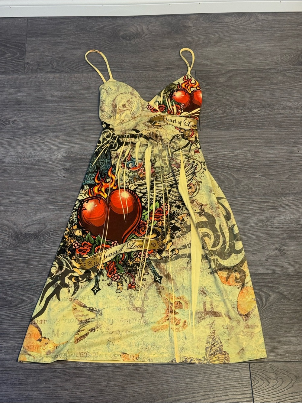 Olala Heart of Love Graphic Tie Back Dress XS/S Y2K Made in USA
